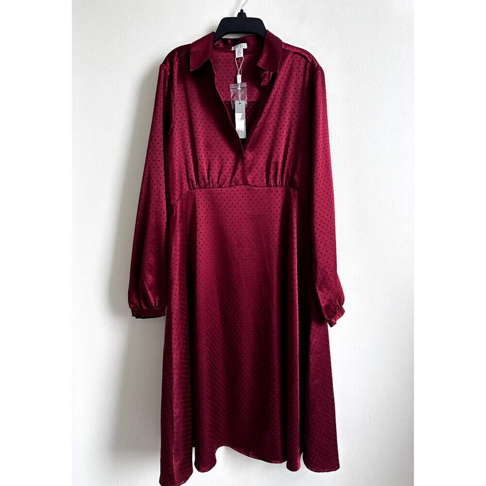 Spense Satin Vintage Style Collar Dress In Holiday Wine Red Polka Dot Size 10